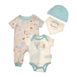 Quiltex  4Pc Find Me By The Sea Layette Romper, Hat & Bib Set